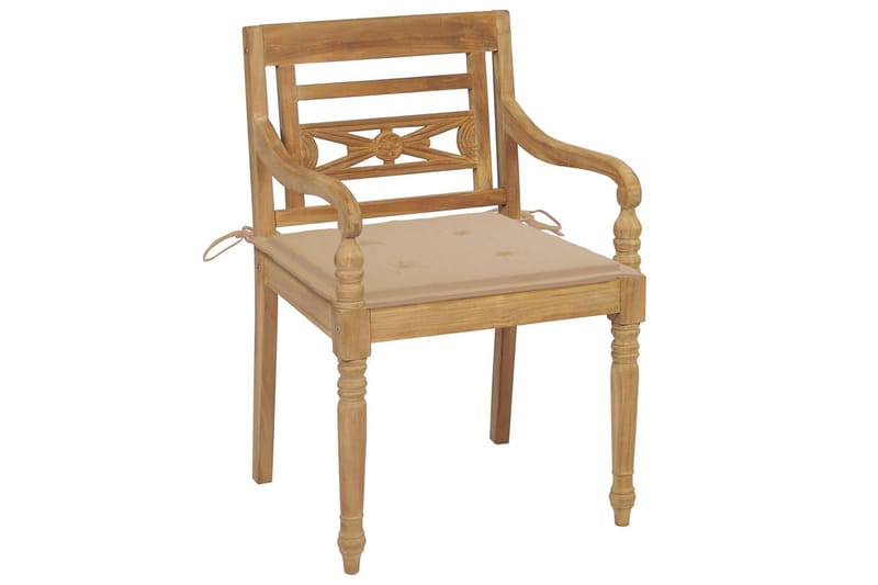 Batavia-stole med hynder 4 stk. massivt teaktræ - Brun - Spisebordsstole udendørs - Altanstole