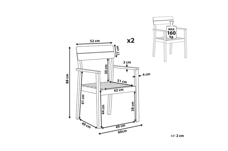 Cellino Armstol 2 stk - Lysebrun - Havemøbler - Balkon - Balkonmøbler - Altanstole