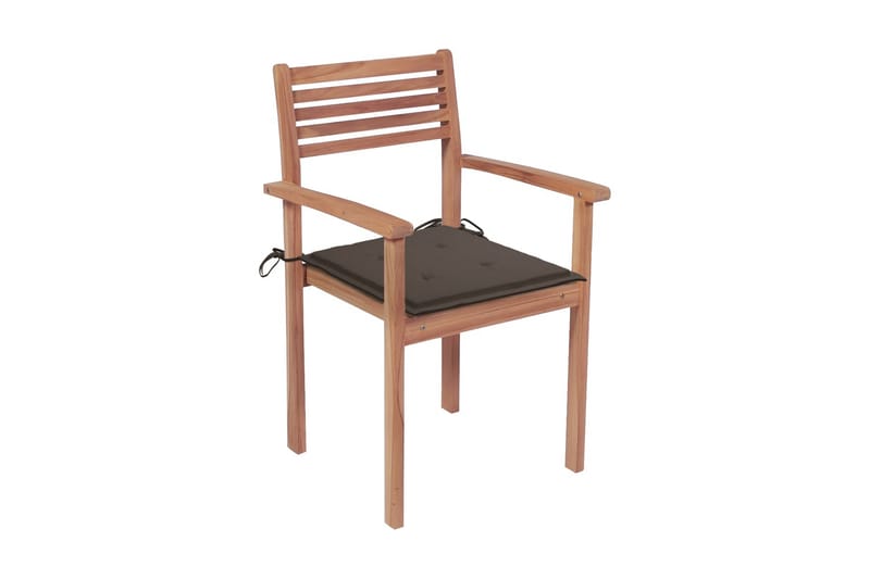 Havestole 2 Stk. Med Gråbrune Hynder massivt teaktræ - Spisebordsstole udendørs - Altanstole