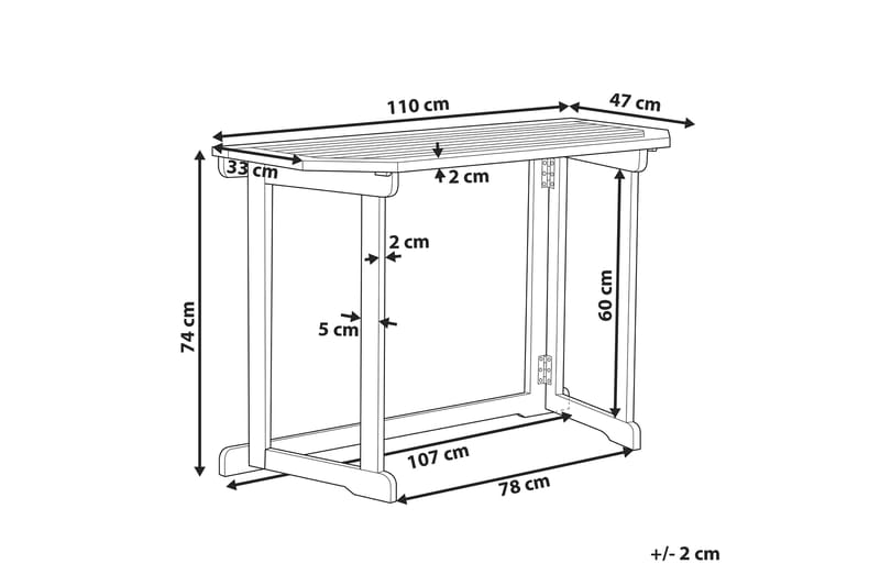 Manuele Altanbord 110x47 cm - Lysebrun - Havemøbler - Balkon - Balkonmøbler - Altanborde