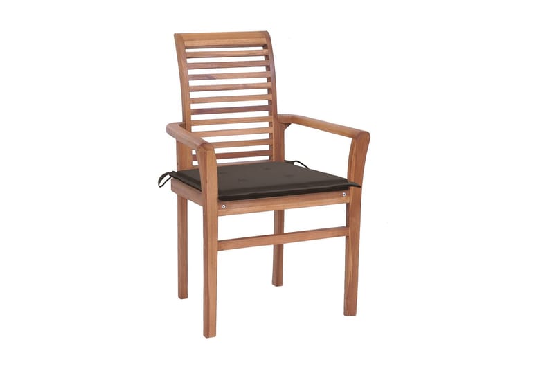 spisebordsstole 8 stk. med gråbrune hynder massivt teaktræ - Brun - Spisebordsstole udendørs - Havemøbler børn - Altanstole
