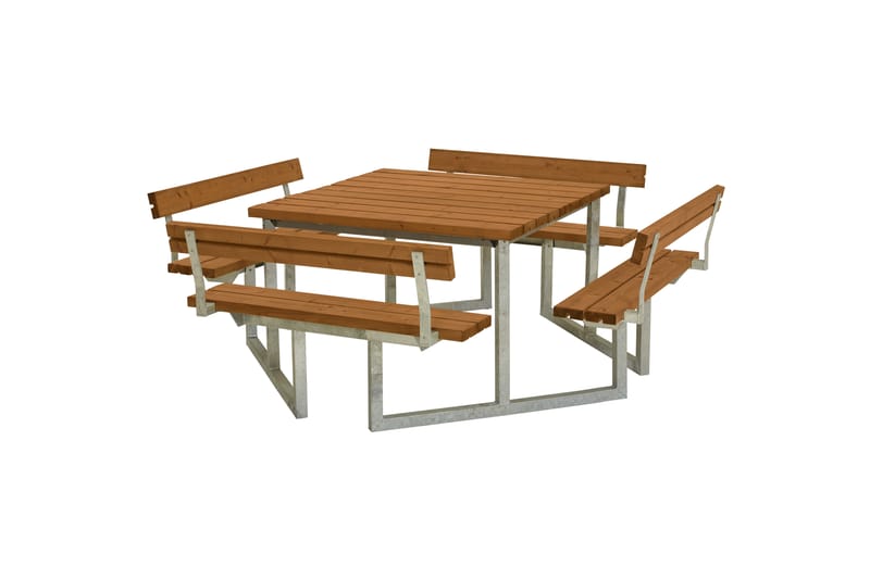 PLUS Twist Bænkesæt med 4 Ryglæn 227 cm Grundmalet Teak - Havemøbler - Havebord - Picnicbord