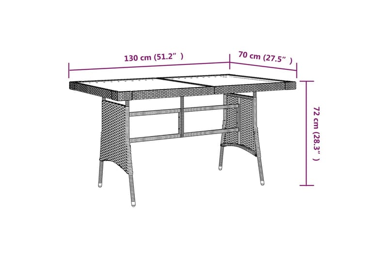 havebord 130x70x72 cm polyrattan og massivt akacietræ grå - Grå - Havemøbler - Havebord - Spisebord & havebord