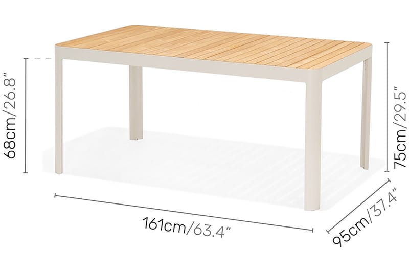 Portals Spisebord 161 cm - Hvid/Træ - Havemøbler - Havebord - Spisebord & havebord