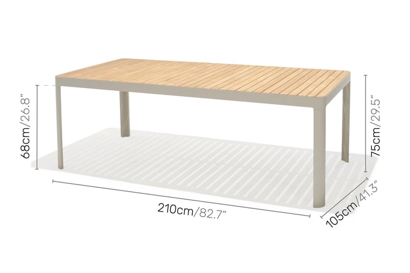 Portals Spisebord 209 cm - Hvid/Træ - Havemøbler - Havebord - Spisebord & havebord