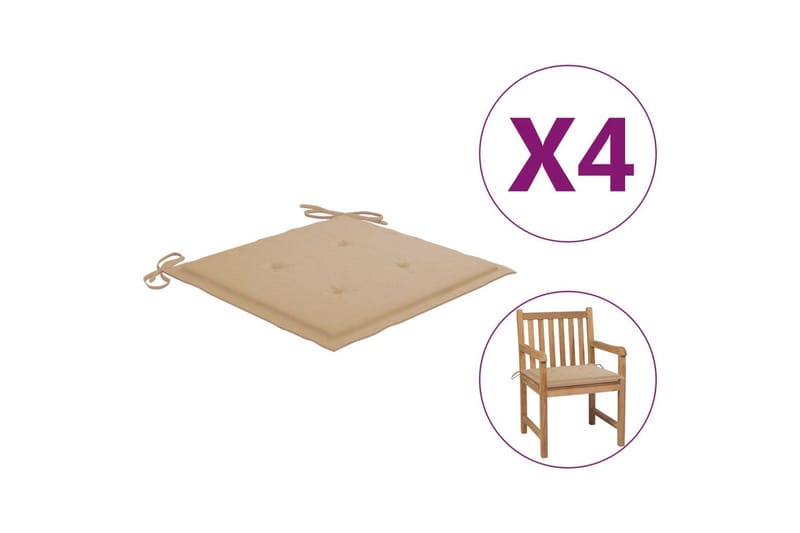 hynder til havestol 4 stk. 50x50x4 cm stof beige - Beige - Havemøbler - Hynder - Hynder til bænk & havesofa