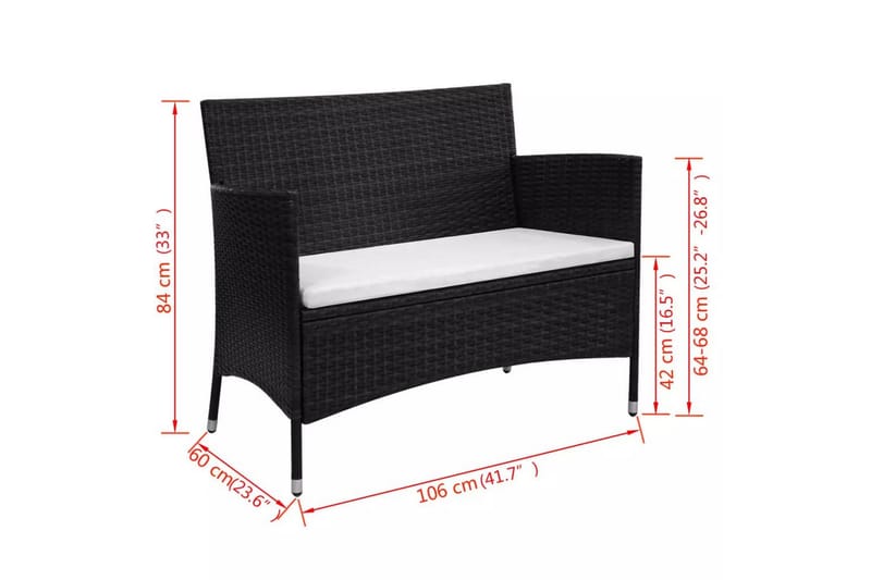 Havebænk 106 Cm Polyrattan Sort - Sort - Havemøbler - Havesofaer & bænke - Udendørs bænk & havebænk