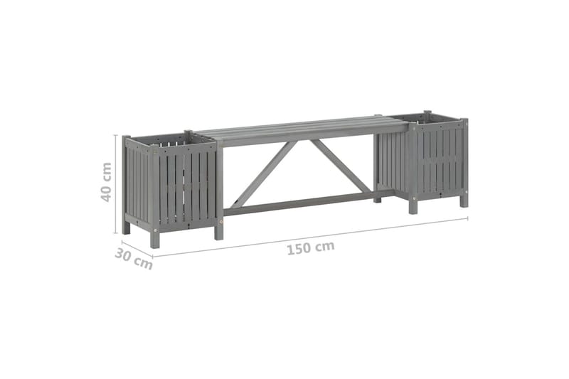 Havebænk med 2 plantekasser 150 cm massivt akacietræ grå - Grå - Havemøbler - Havesofaer & bænke - Udendørs bænk & havebænk