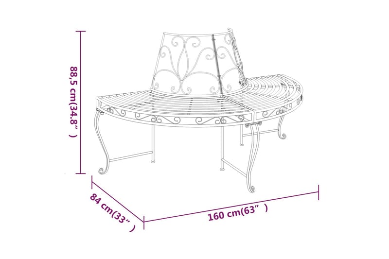 beBasic bænke til træ 2 stk. Ã˜160 cm halvrund stål sort - Sort - Havemøbler - Havesofaer & bænke - Udendørs bænk & havebænk