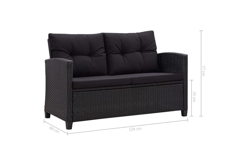 Topersoners Havesofa Med Hynder 124 cm Polyrattan Sort - Havemøbler - Havesofaer & bænke - Havesofaer