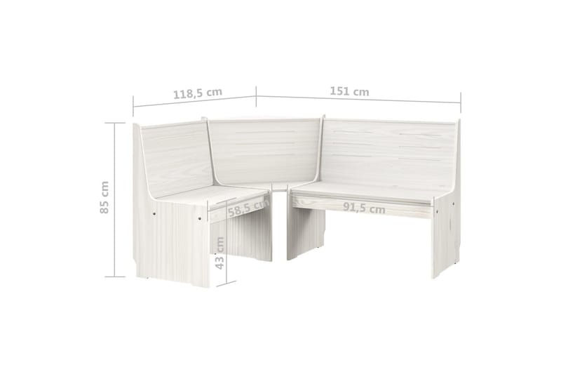 hjørnebænk til haven 151 cm massivt fyrretræ hvid - Hvid - Udendørs bænk & havebænk