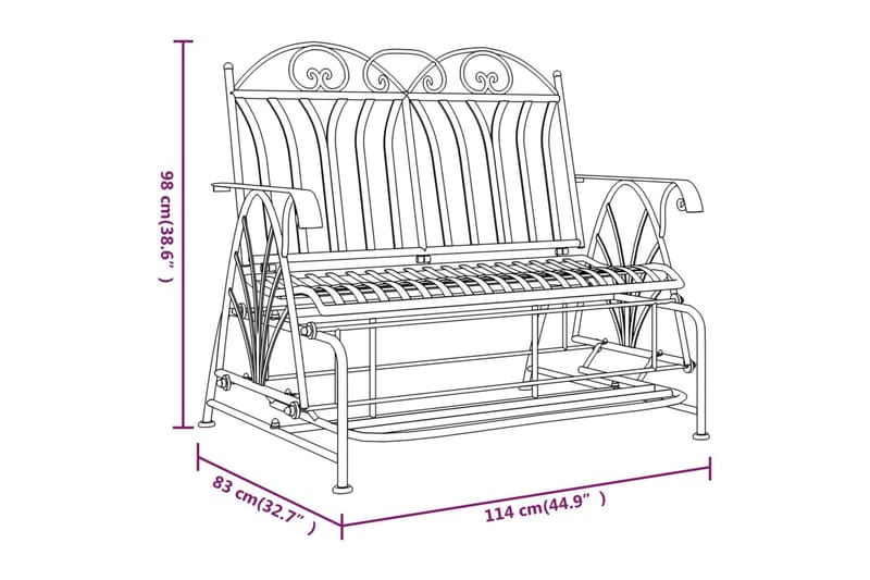 beBasic 2-personers bænk m. gyngefunktion 114 cm stål sort - Sort - Havemøbler - Havestole - Havegyngestol