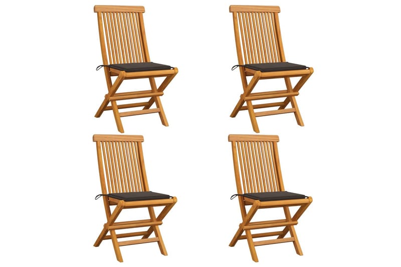 Havestole med gråbrune hynder 4 stk. massivt teaktræ - Gråbrun - Positionsstole