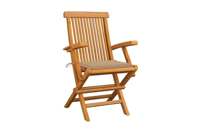 Havestole med beige hynder 3 stk. massivt teaktræ - Beige - Positionsstole