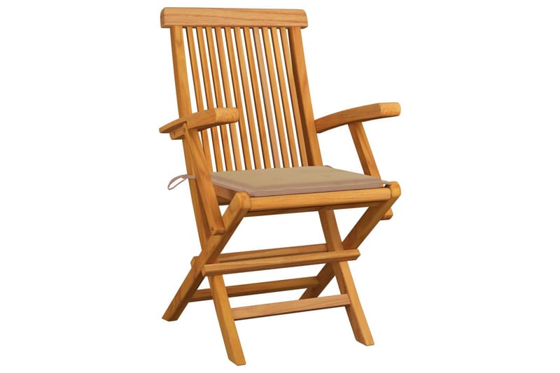 Havestole med beige hynder 4 stk. massivt teaktræ - Beige - Positionsstole