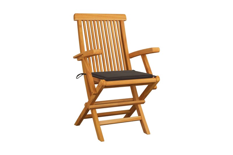 Havestole med gråbrune hynder 3 stk. massivt teaktræ - Gråbrun - Positionsstole