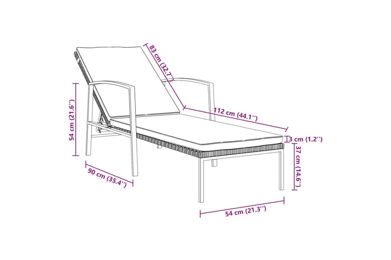 liggestol med hynde polyrattan grå - Brun - Havemøbler - Havestole - Solseng & solvogn