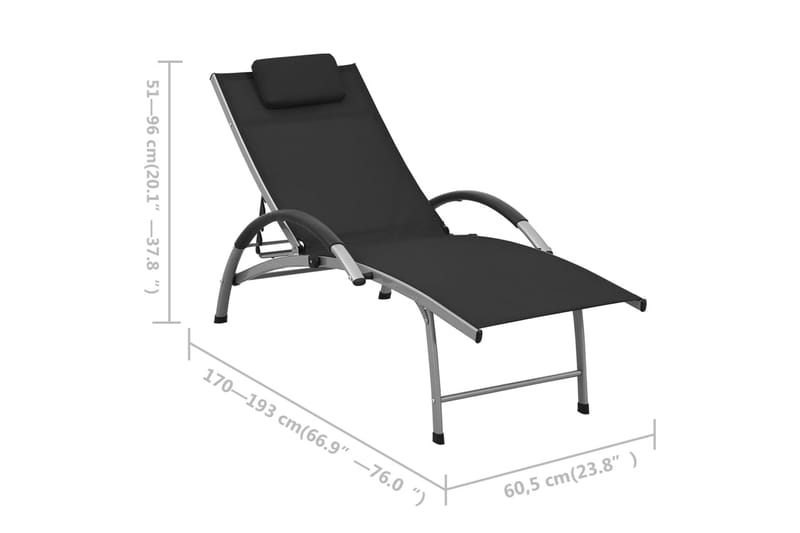 liggestol textilene og aluminium sort - Sort - Havemøbler - Havestole - Solseng & solvogn