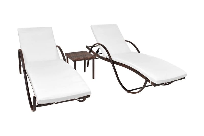 Liggestole 2 Stk. Med Bord Polyrattan Brun - Brun - Havemøbler - Havestole - Solseng & solvogn