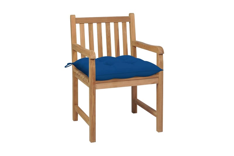Havestole 2 Stk. Med Blå Hynder massivt teaktræ - Spisebordsstole udendørs - Altanstole