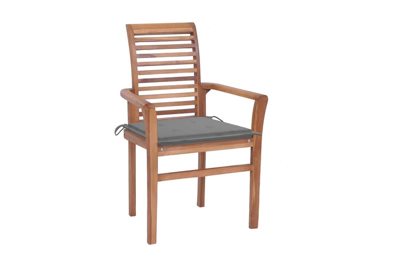 spisebordsstole 6 stk. med grå hynder massivt teaktræ - Brun - Spisebordsstole udendørs - Altanstole