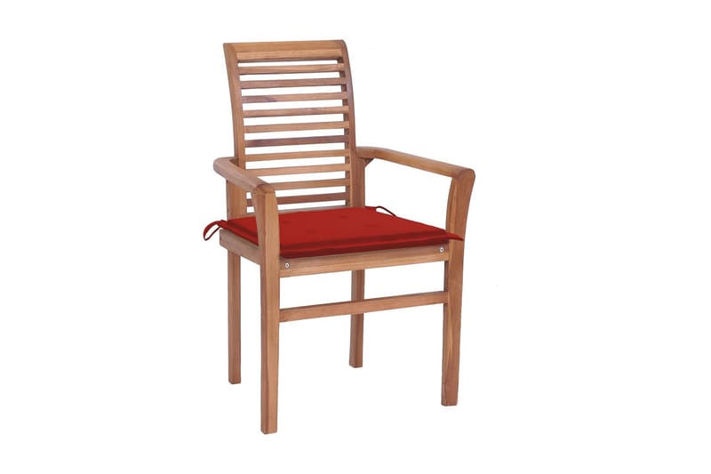 spisebordsstole 8 stk. med røde hynder massivt teaktræ - Brun - Spisebordsstole udendørs - Altanstole