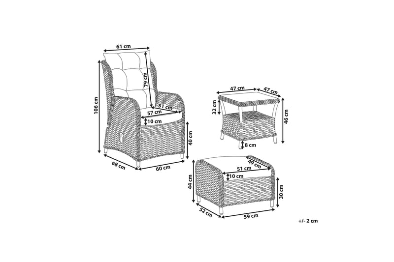 Cecata 2-Pers. Loungesæt - Beige/Polyrattan - Havemøbler - Loungemøbler - Loungesæt