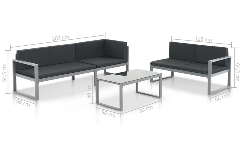 Haveloungesæt 3 Dele Med Hynder Aluminium Sort - Sort - Altanmøbler - Sofagrupper udendørs - Loungesæt