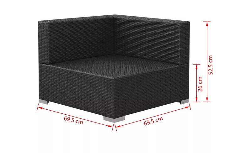 Haveloungesæt 3 Dele Med Hynder Polyrattan Sort - Sort - Havemøbler - Loungemøbler - Loungesæt