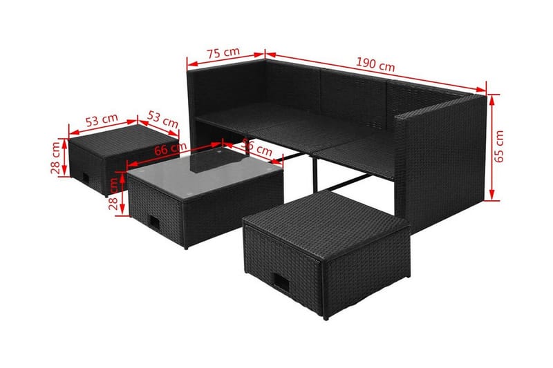 Haveloungesæt 4 Dele Med Hynder Polyrattan Sort - Sort - Havemøbler - Loungemøbler - Loungesæt