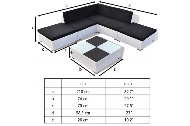 Haveloungesæt 6 Dele Med Hynder Polyrattan Hvid - Flerfarvet - Havemøbler - Loungemøbler - Loungesæt