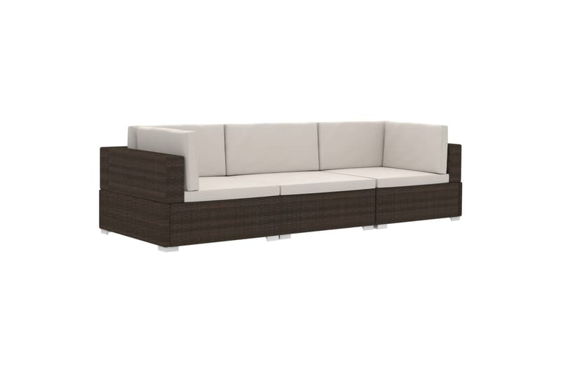 havesofasæt 3 dele med hynder polyrattan brun - Brun - Havemøbler - Loungemøbler - Loungesæt