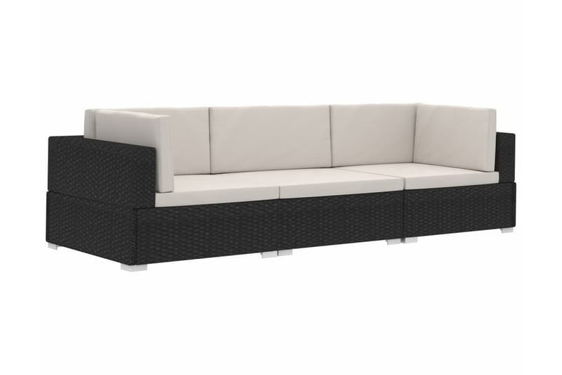 havesofasæt 3 dele med hynder polyrattan sort - Sort - Havemøbler - Loungemøbler - Loungesæt