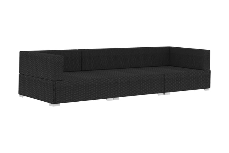 havesofasæt 3 dele med hynder polyrattan sort - Sort - Havemøbler - Loungemøbler - Loungesæt