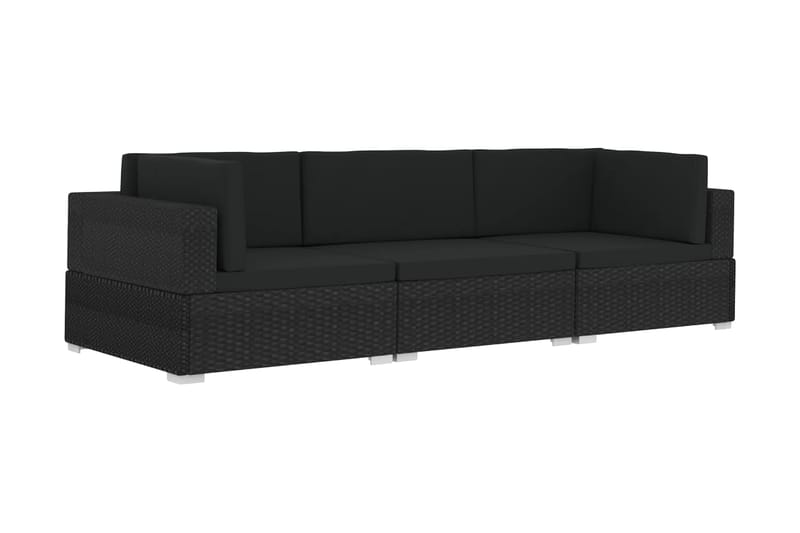 havesofasæt 3 dele med hynder polyrattan sort - Sort - Havemøbler - Loungemøbler - Loungesæt