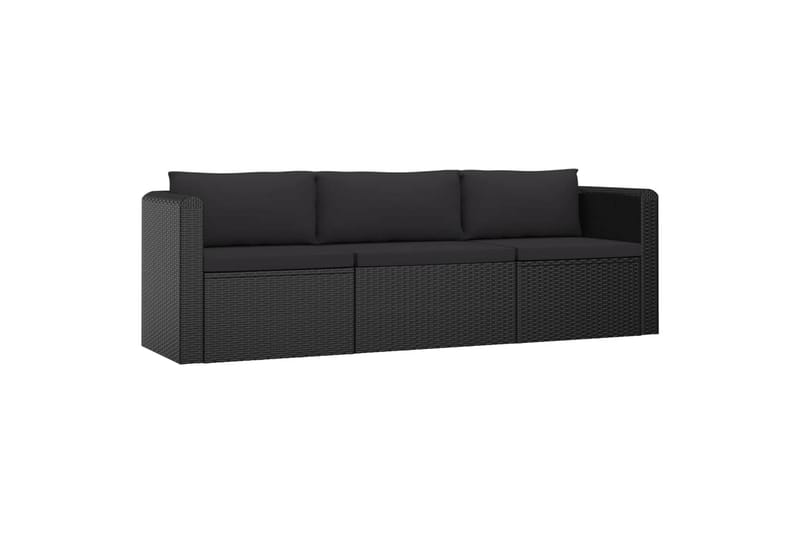 havesofasæt 3 dele med hynder polyrattan sort - Sort - Havemøbler - Loungemøbler - Loungesæt