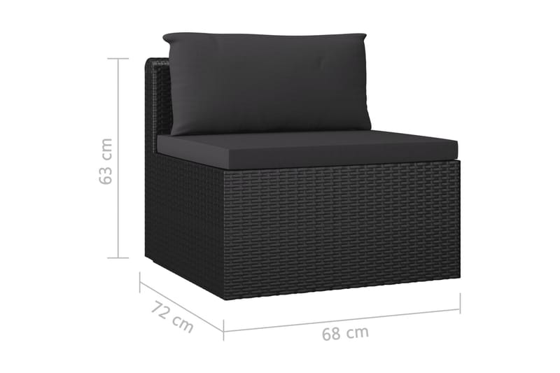 havesofasæt 3 dele med hynder polyrattan sort - Sort - Havemøbler - Loungemøbler - Loungesæt