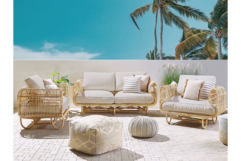 Loungesæt 4-Pers. rattan natur/beige DOLCEDO - Træ/natur - Havemøbler - Loungemøbler - Loungesæt