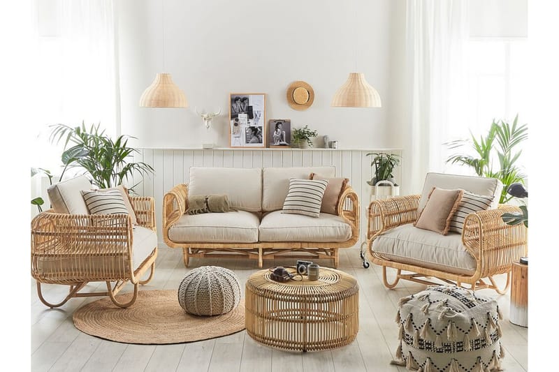 Loungesæt 4-Pers. rattan DOLCEDO/LIMNI - Træ/natur - Havemøbler - Loungemøbler - Loungesæt