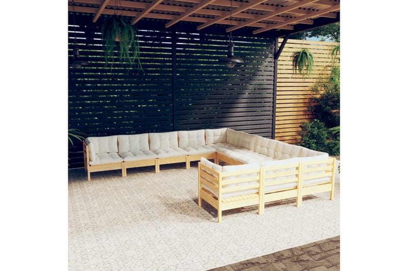 loungesæt til haven 11 dele med cremefarvede hynder fyrretræ - Creme - Altanmøbler - Sofagrupper udend�ørs - Loungesæt