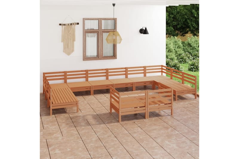 loungesæt til haven 12 dele massivt fyrretræ gyldenbrun - Brun - Altanmøbler - Sofagrupper udendørs - Loungesæt