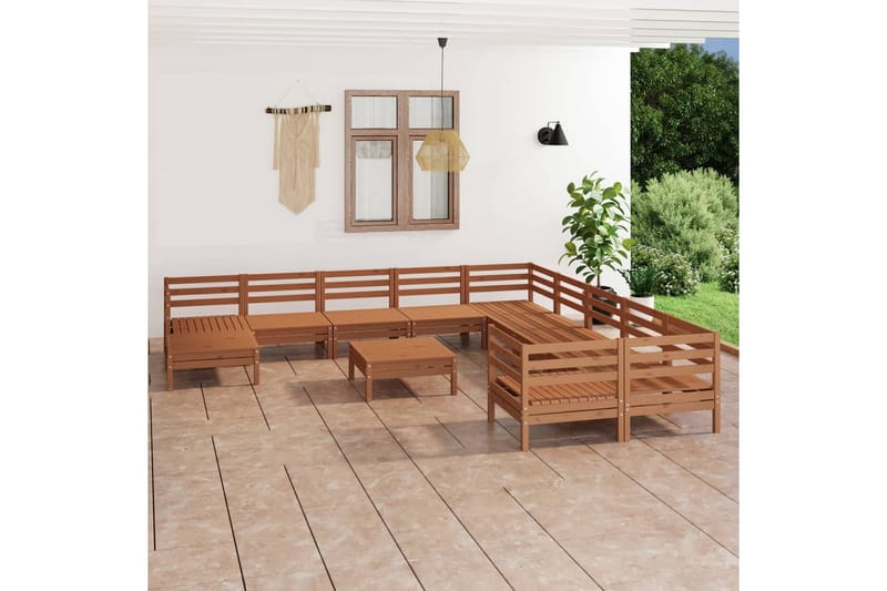 loungesæt til haven 12 dele massivt fyrretræ gyldenbrun - Brun - Altanmøbler - Sofagrupper udendørs - Loungesæt