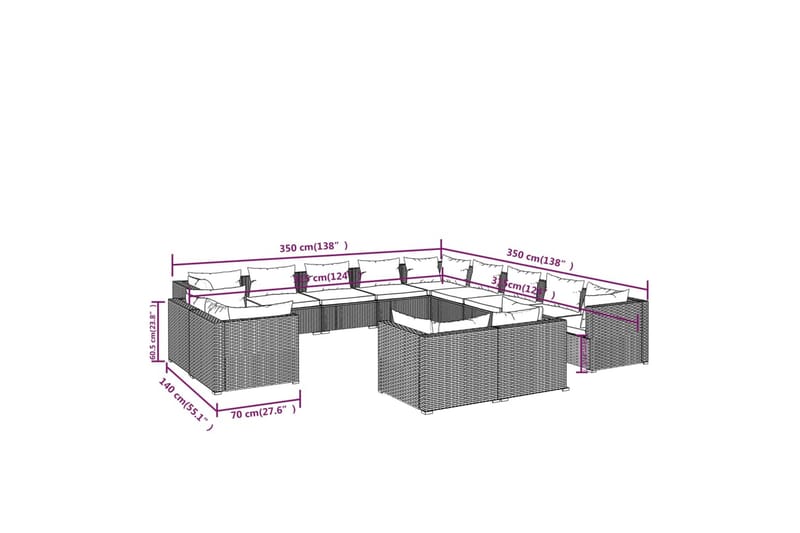 loungesæt til haven 13 dele med hynder polyrattan brun - Brun - Havemøbler - Loungemøbler - Loungesæt