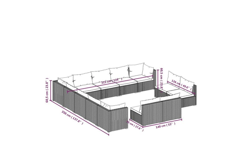 loungesæt til haven 13 dele med hynder polyrattan brun - Brun - Havemøbler - Loungemøbler - Loungesæt