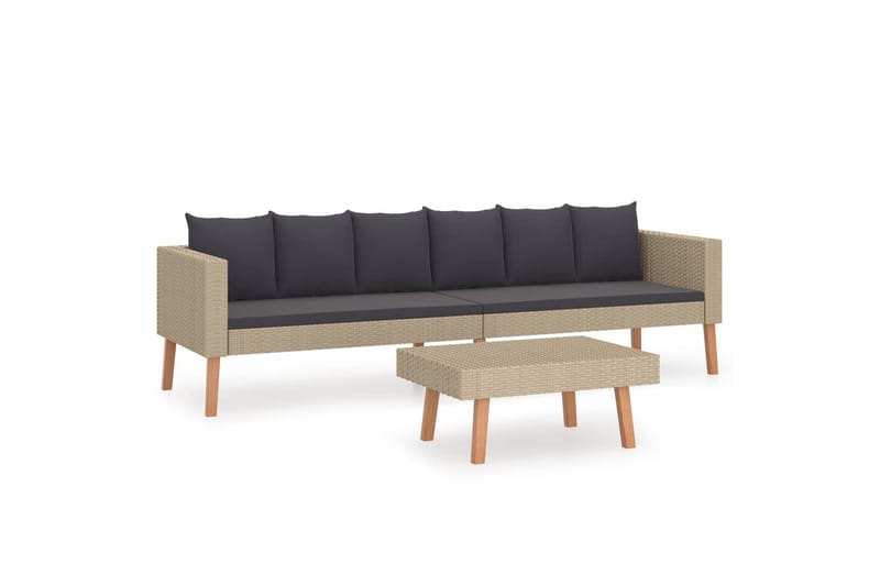 Loungesæt til haven 2 dele med hynder polyrattan beige - Beige - Havemøbler - Loungemøbler - Loungesæt