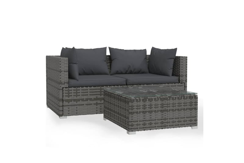 loungesæt til haven 3 dele med hynder polyrattan grå - Grå - Altanmøbler - Sofagrupper udendørs - Loungesæt