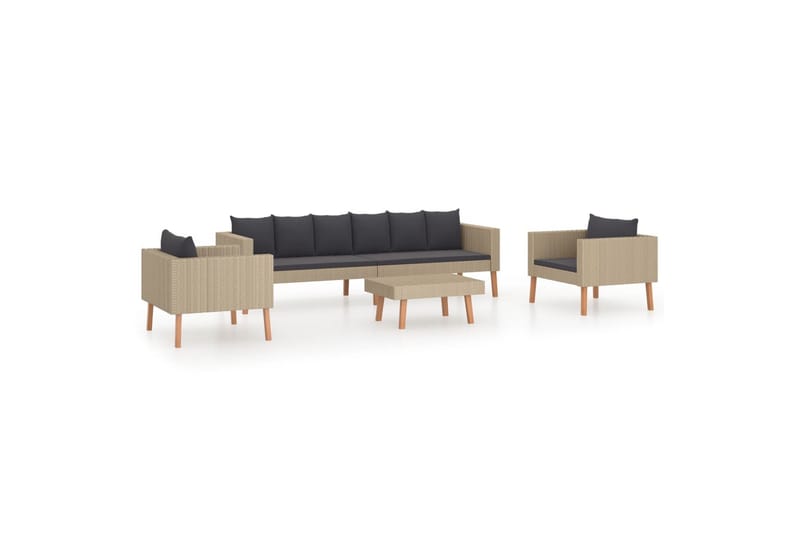 Loungesæt til haven 4 dele med hynder polyrattan beige - Beige - Havemøbler - Loungemøbler - Loungesæt