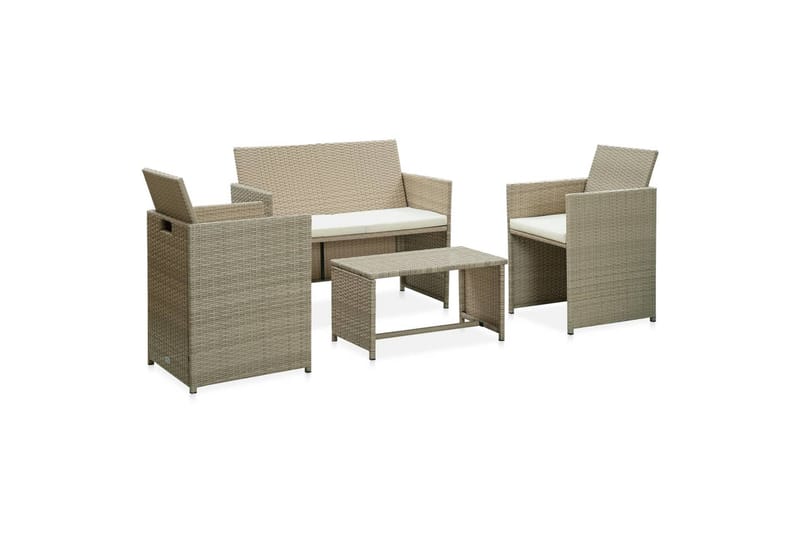 loungesæt til haven 4 dele med hynder polyrattan beige - Beige - Havemøbler - Loungemøbler - Loungesæt