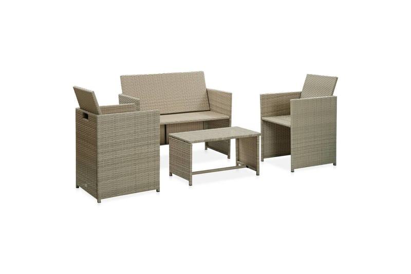 loungesæt til haven 4 dele med hynder polyrattan beige - Beige - Havemøbler - Loungemøbler - Loungesæt