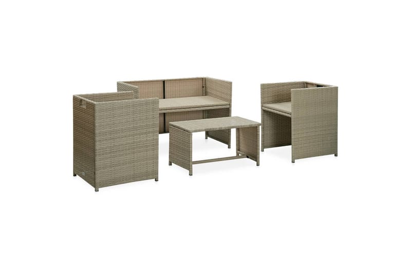 loungesæt til haven 4 dele med hynder polyrattan beige - Beige - Havemøbler - Loungemøbler - Loungesæt